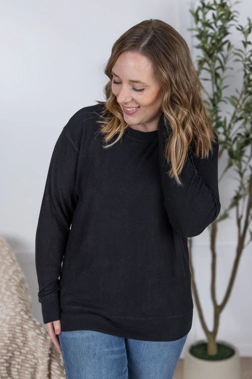 PREORDER  Michelle Mae | Corrine Ribbed Pullover | Black