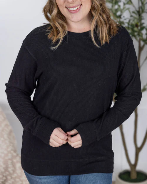 PREORDER  Michelle Mae | Corrine Ribbed Pullover | Black