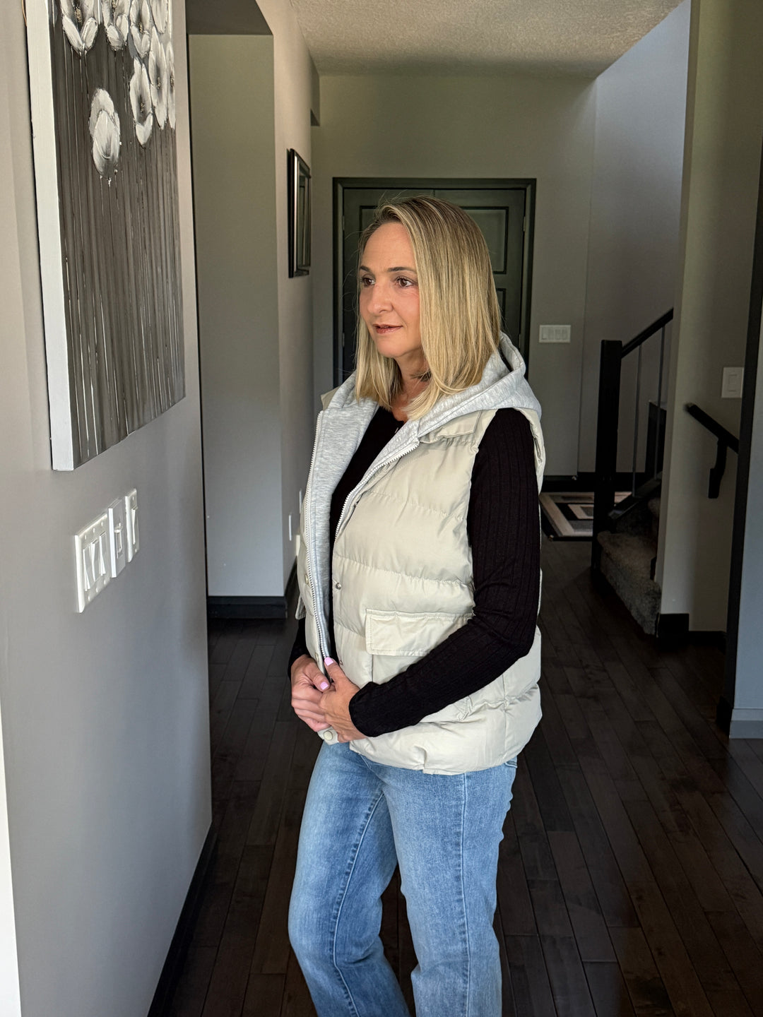 Puffer Hoodie Vest | Sage Grey