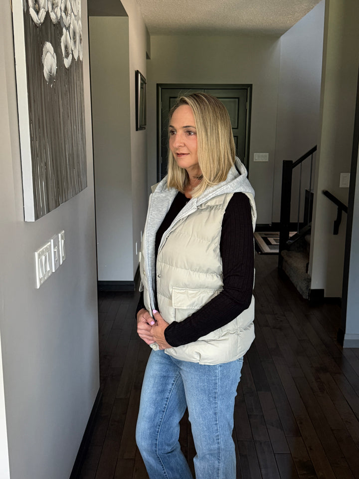 Puffer Hoodie Vest | Sage Grey