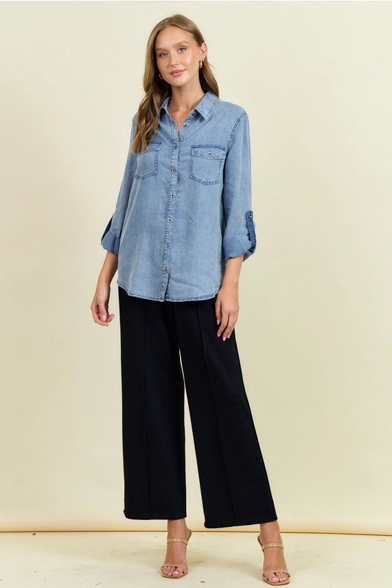 Chambray Button Down | Medium Dark Wash