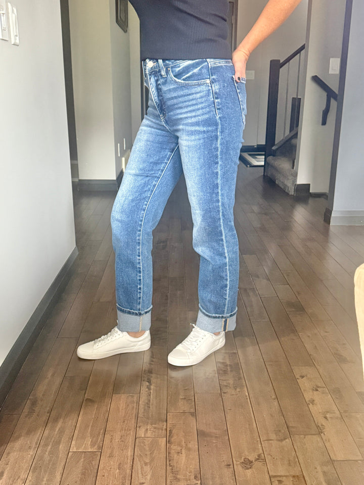 Risen  |  Lennox Tummy Control Straight Leg Jeans | Dark Wash