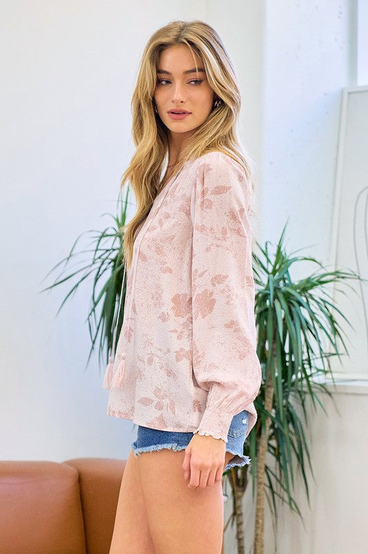 Hazy Smocked Sleeve Top