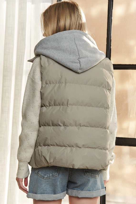 Puffer Hoodie Vest | Sage Grey