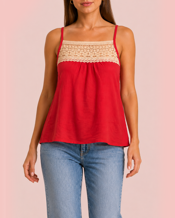 Grace and Lace | Effortless Lace Trim Tank | Coral