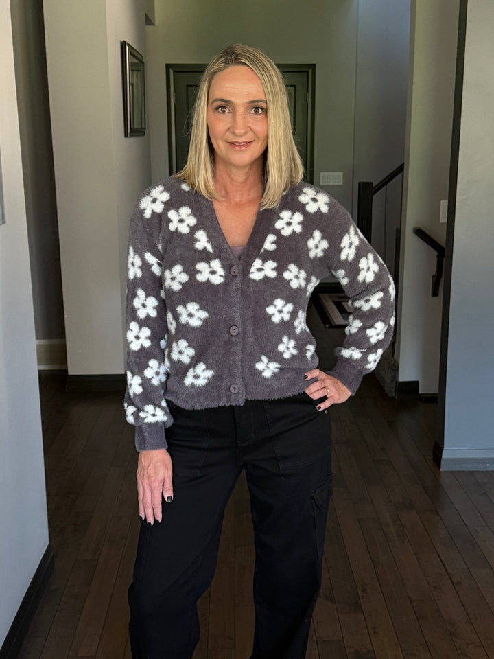 Fuzzy Floral Cardigan