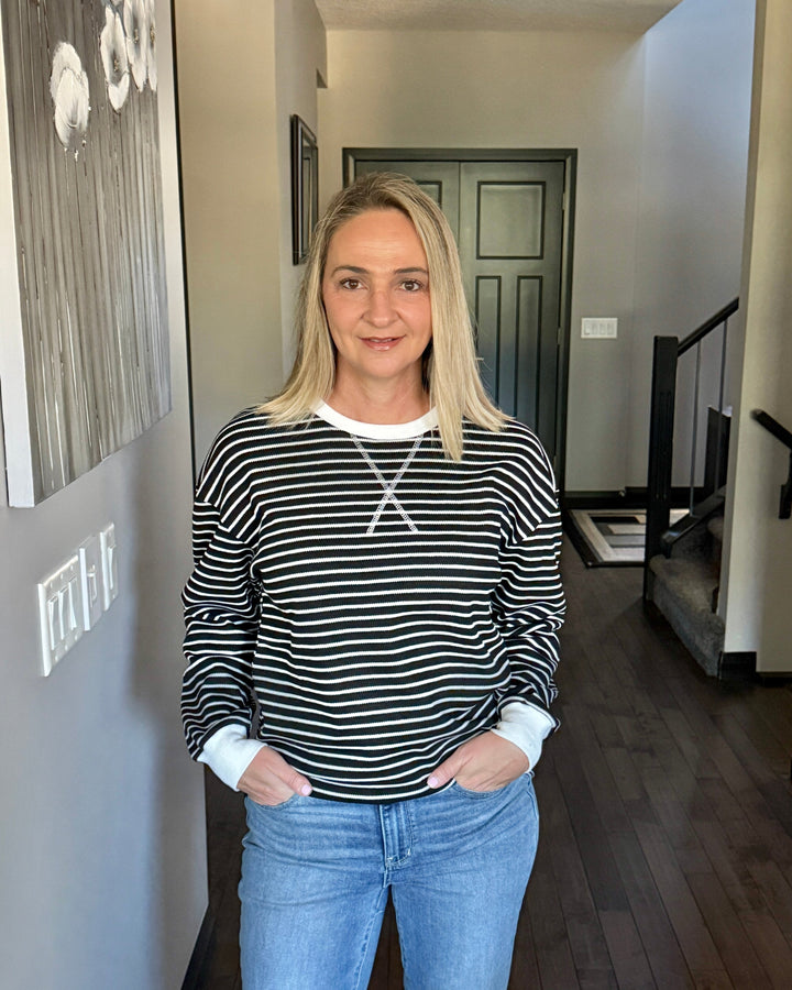 Michelle Mae | Lola Striped Thermal Top | Black