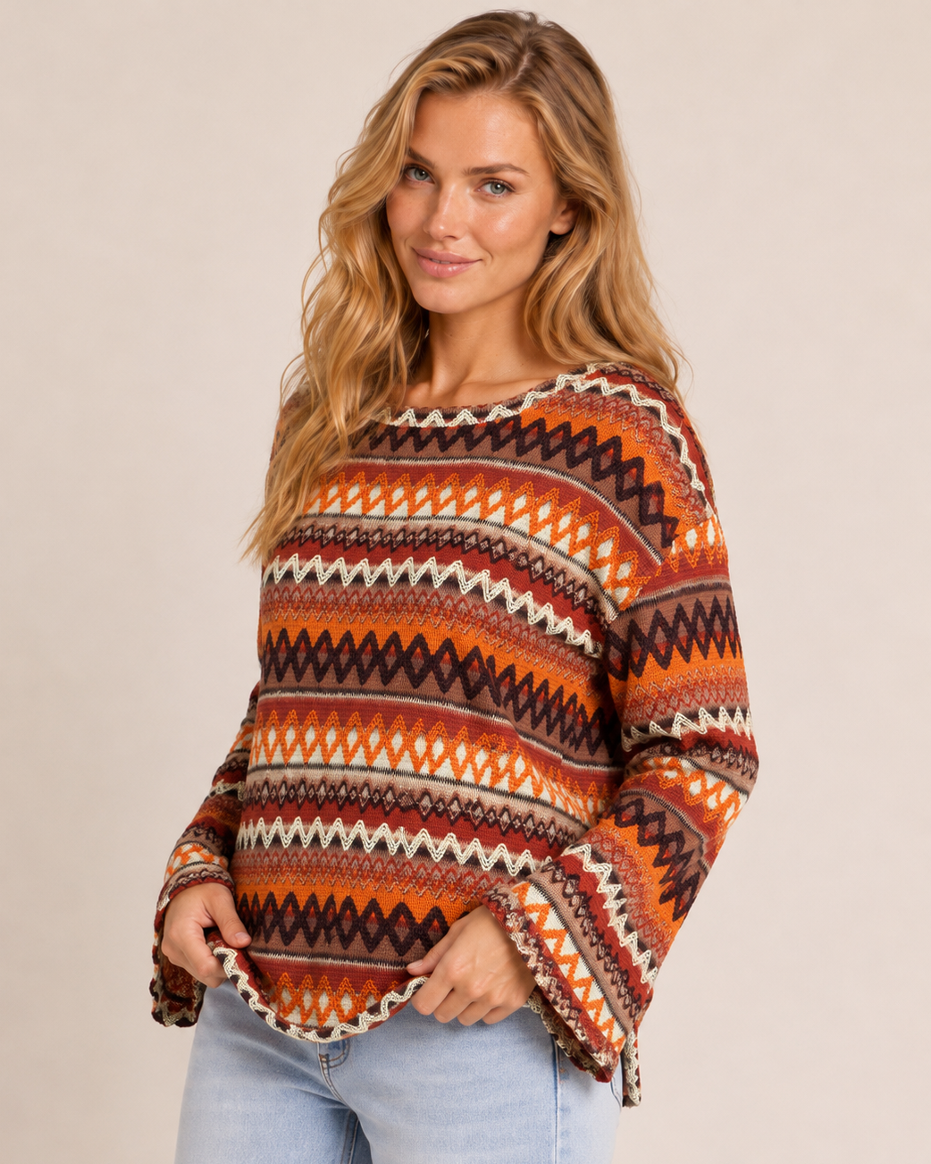 Grace and Lace | Colour Contrast Knit Pullover Sweater | Orange