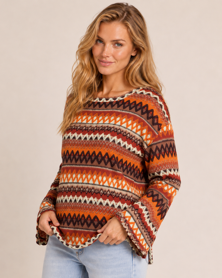 Grace and Lace | Colour Contrast Knit Pullover Sweater | Orange