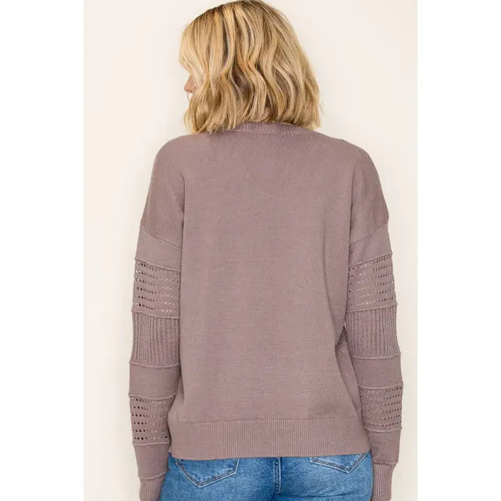 Pointelle Striped Sweater | Dark Mocha
