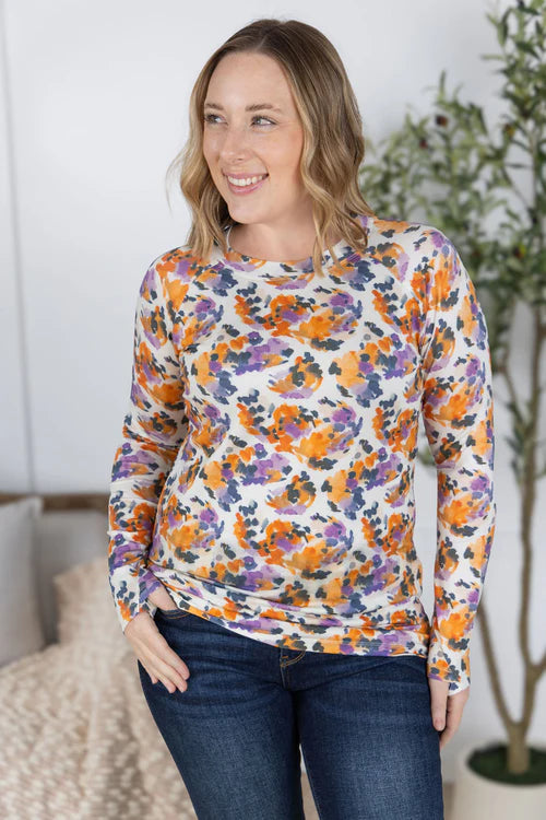 Michelle Mae | Blair Long Sleeve Top | Autumn Purple Abstract