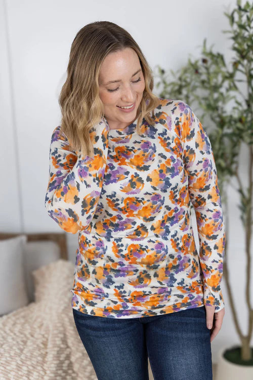 Michelle Mae | Blair Long Sleeve Top | Autumn Purple Abstract