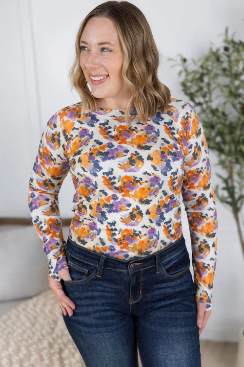 Michelle Mae | Blair Long Sleeve Top | Autumn Purple Abstract