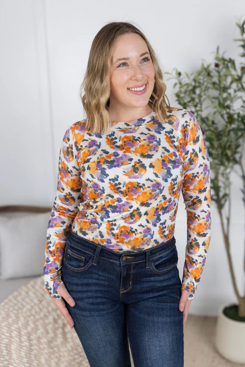 Michelle Mae | Blair Long Sleeve Top | Autumn Purple Abstract