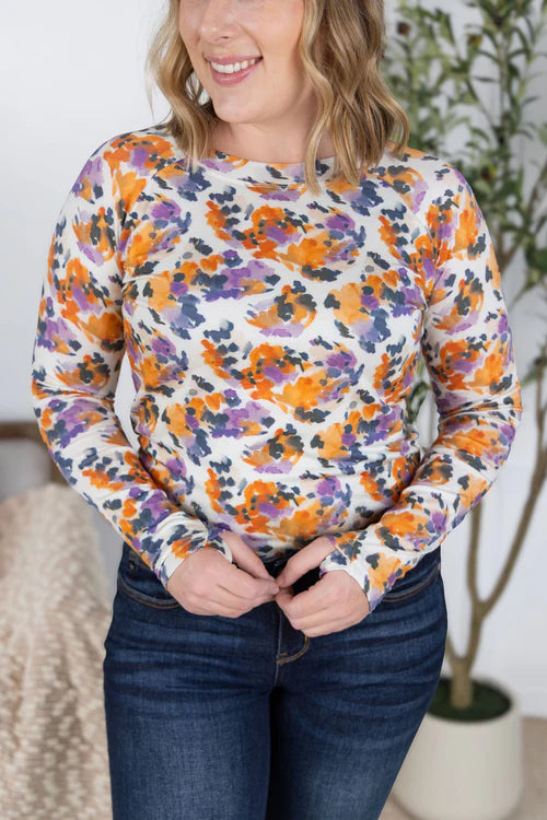 Michelle Mae | Blair Long Sleeve Top | Autumn Purple Abstract