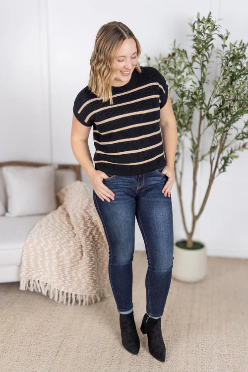 Michelle Mae | Striped Sweater Top | Black