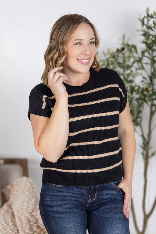 Michelle Mae | Striped Sweater Top | Black