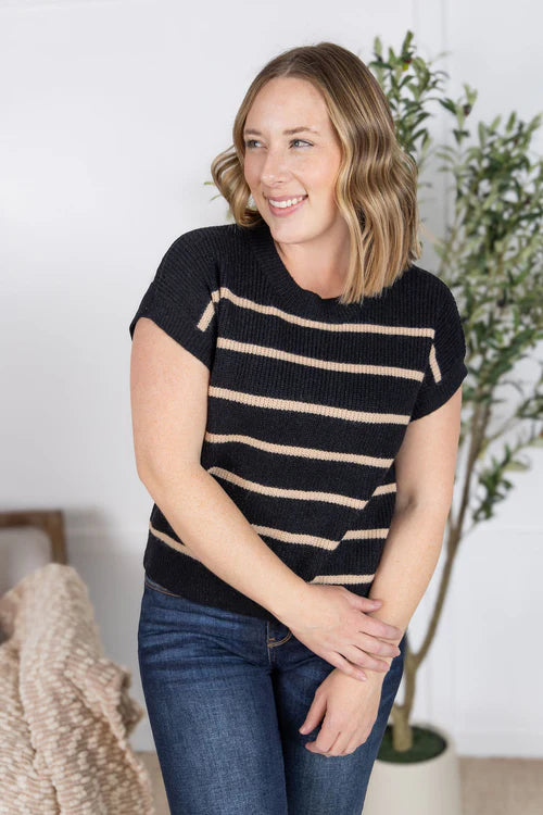 Michelle Mae | Striped Sweater Top | Black