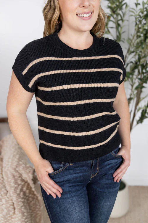 Michelle Mae | Striped Sweater Top | Black