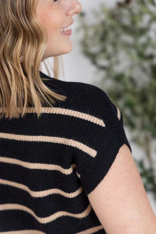 Michelle Mae | Striped Sweater Top | Black