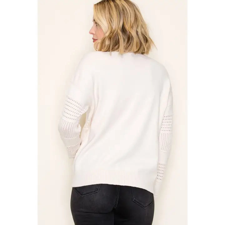 Pointelle Striped Sweater | Almond