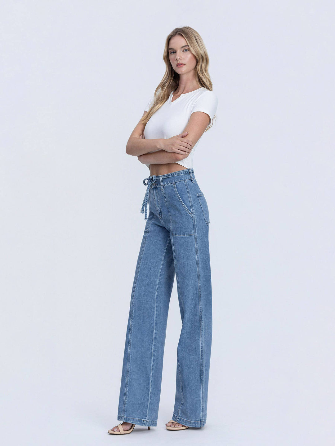 Vervet | Joni Tie Waistband Wide Leg Jeans