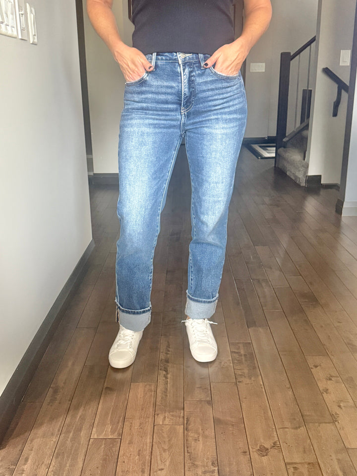 Risen  |  Lennox Tummy Control Straight Leg Jeans | Dark Wash