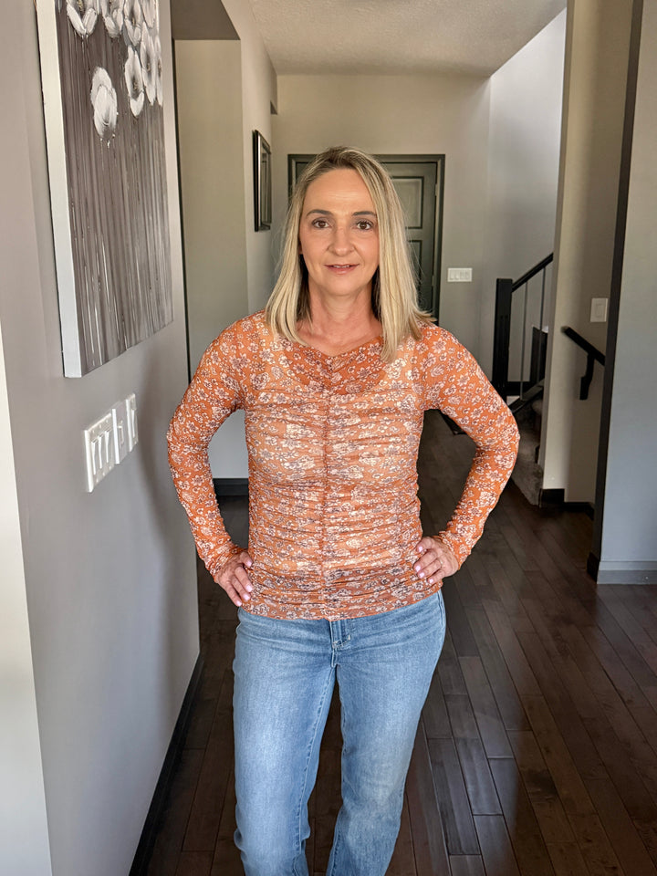 Madison Mesh Top | Pumpkin Floral
