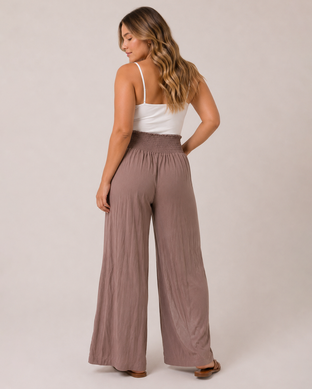 Grace and Lace | Smocked Waist Wide Leg Pants | Light Mocha