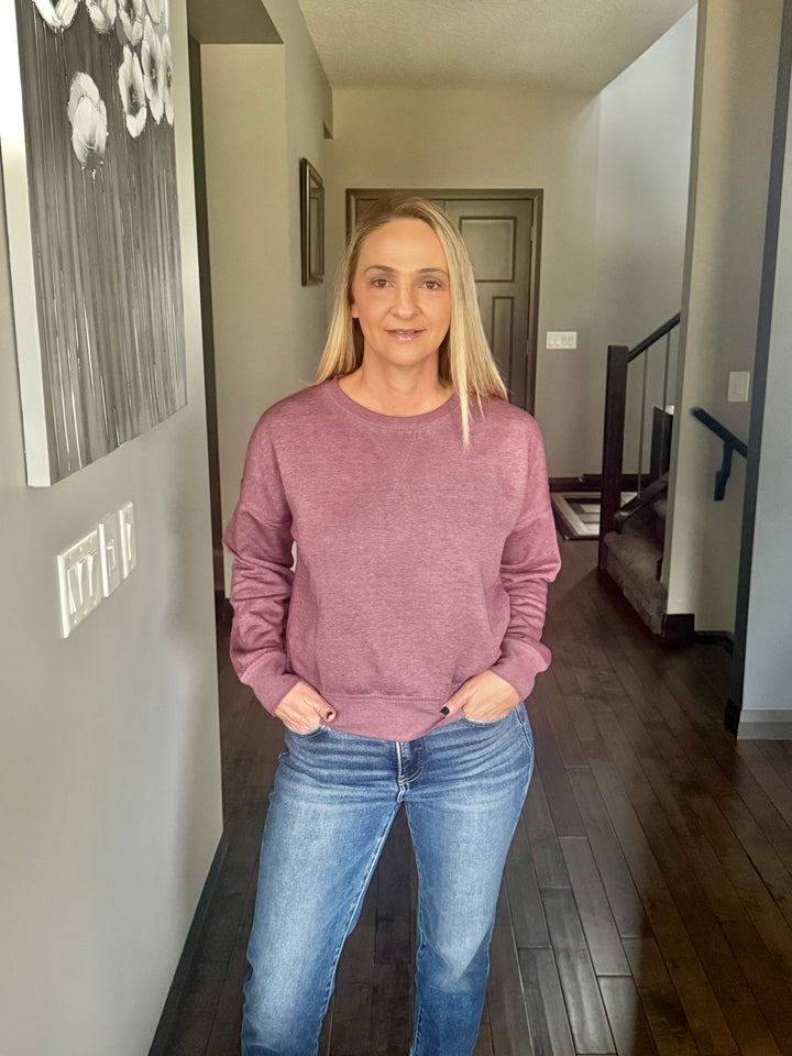 Burned Out Crew Neck Pullover | Plum