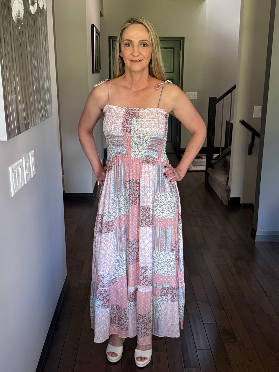 Patchwork Smocked Top Maxi Dress | Mauve
