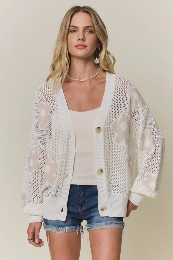 Lina Floral Crochet Cardigan | Ivory