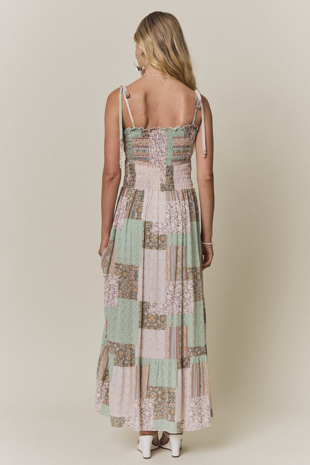 Patchwork Smocked Top Maxi Dress | Sage