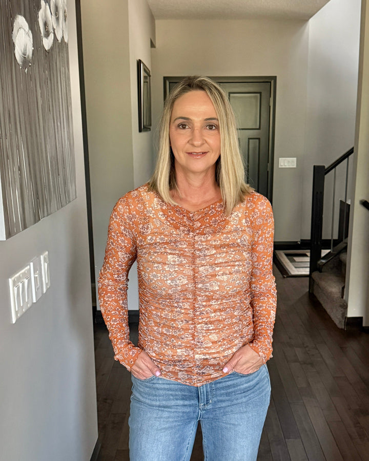 Madison Mesh Top | Pumpkin Floral