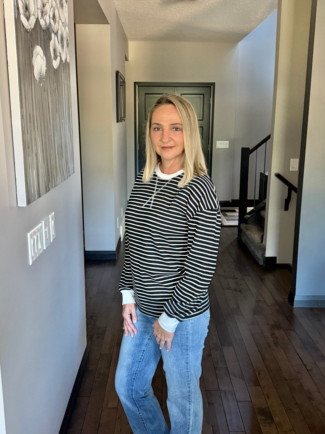 Michelle Mae | Lola Striped Thermal Top | Black