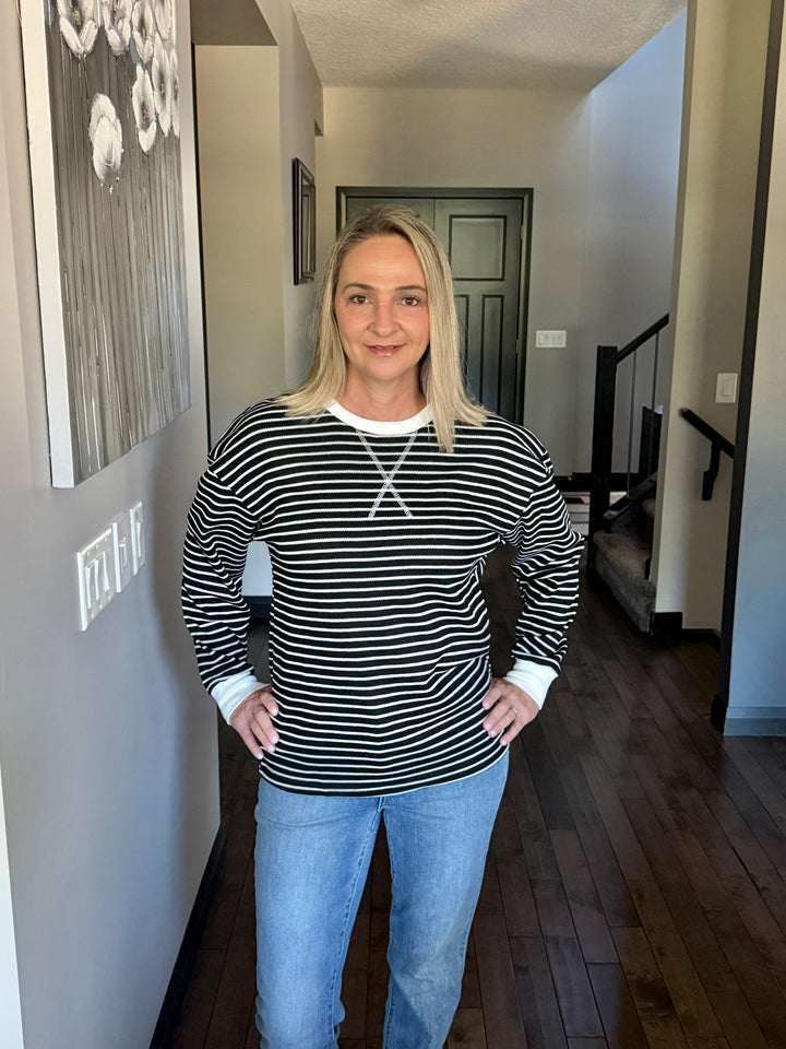 Michelle Mae | Lola Striped Thermal Top | Black