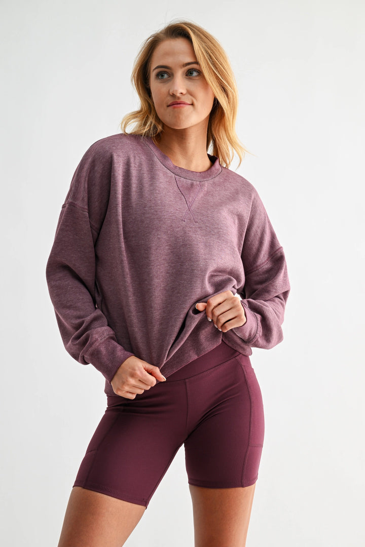 Burned Out Crew Neck Pullover | Plum