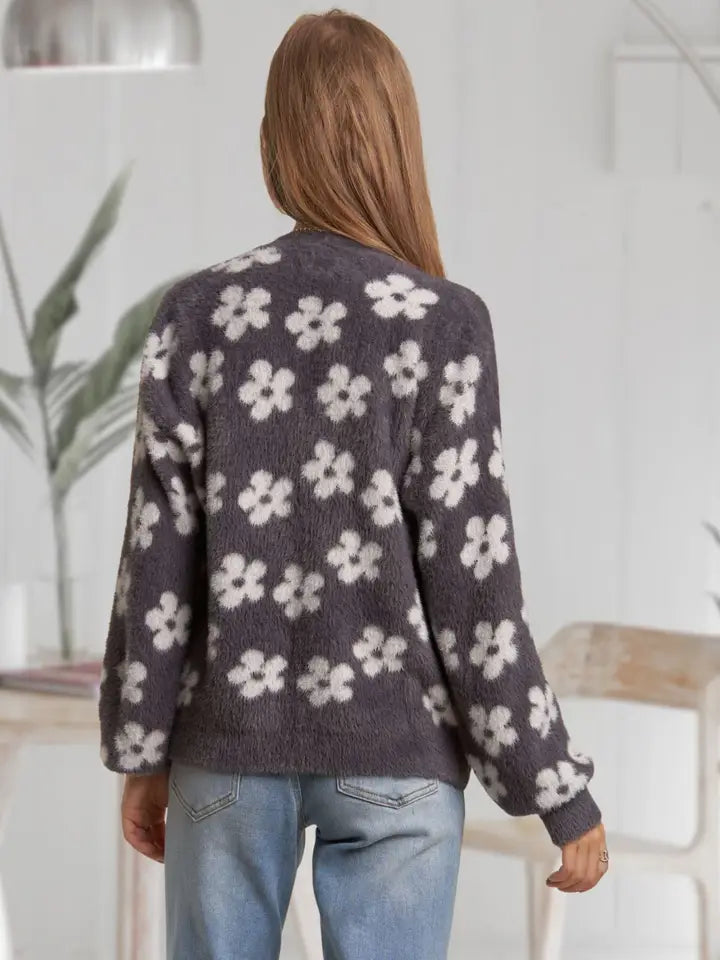 Fuzzy Floral Cardigan