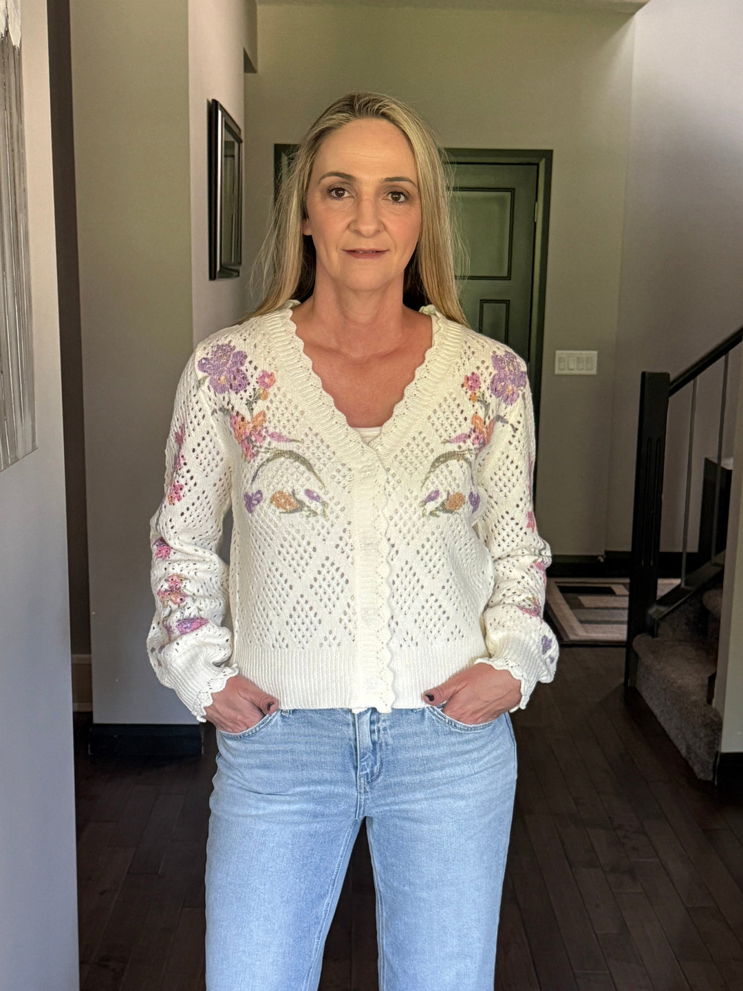 Chrissy Long Sleeve Floral Knit Cardigan