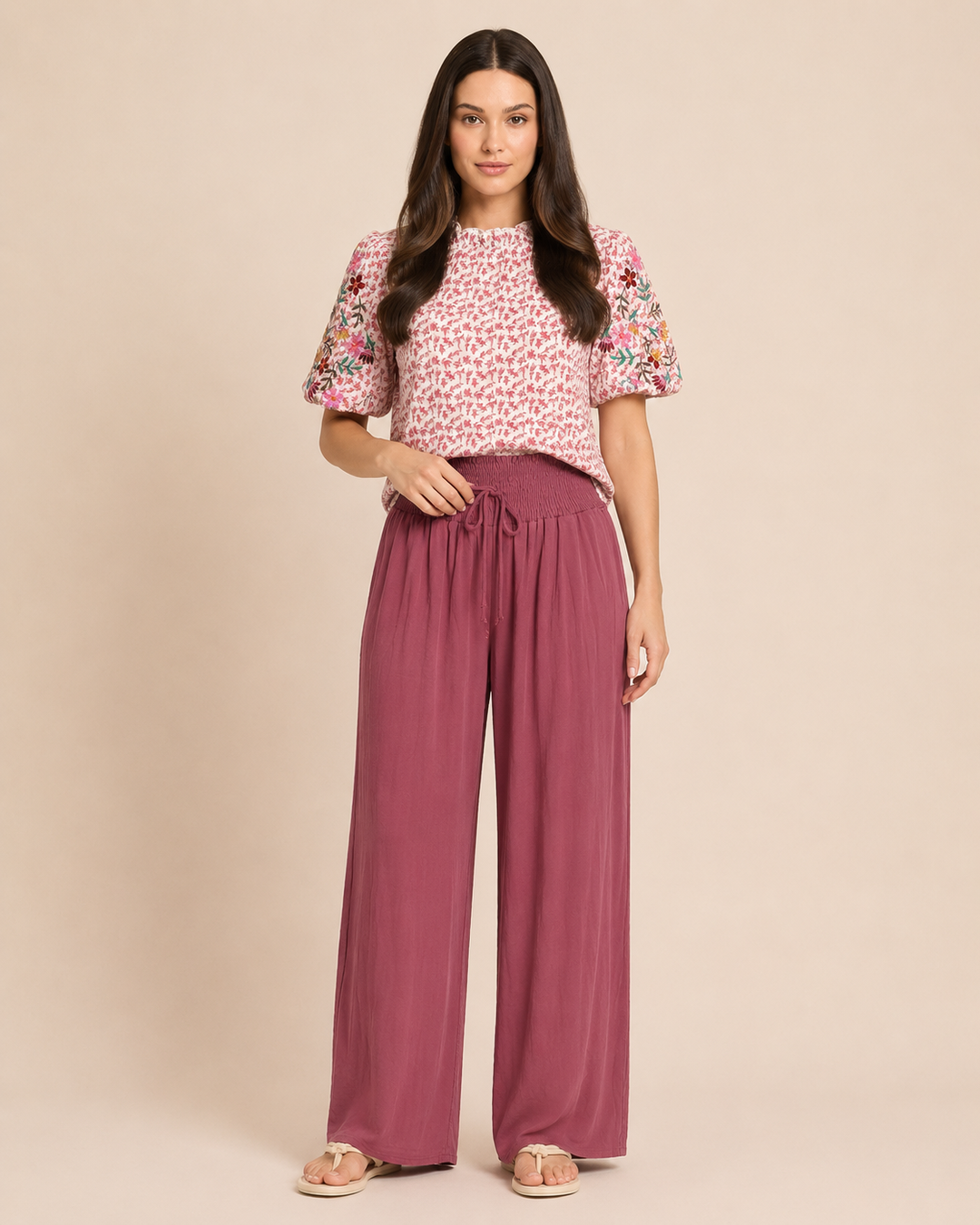 Grace and Lace | Smocked Waist Wide Leg Pants | Rosewood
