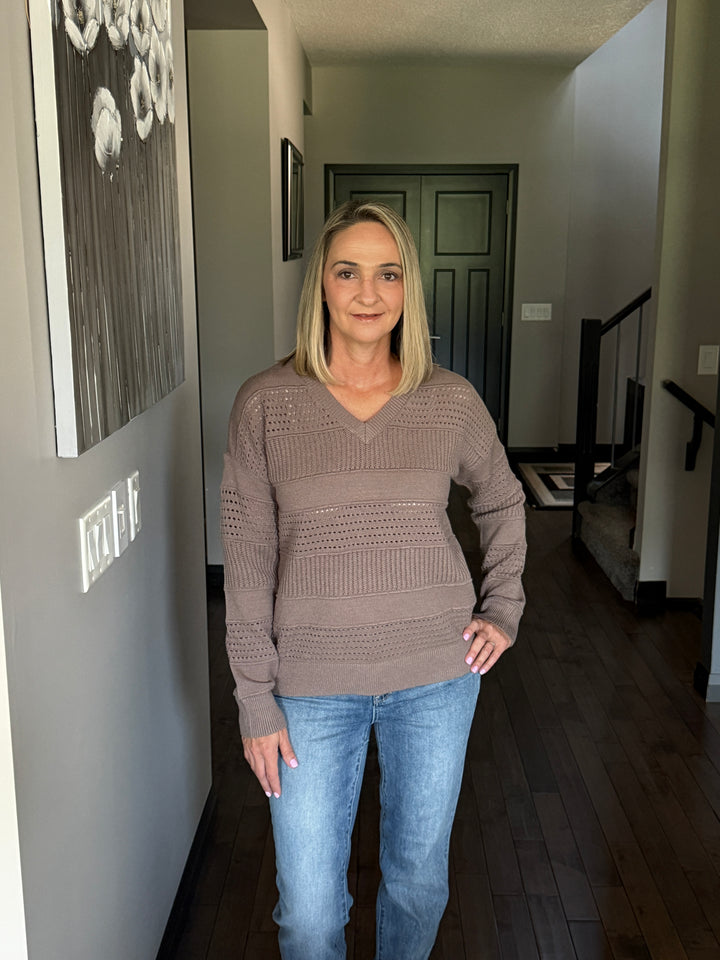 Pointelle Striped Sweater | Dark Mocha