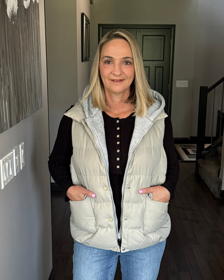 Puffer Hoodie Vest | Sage Grey