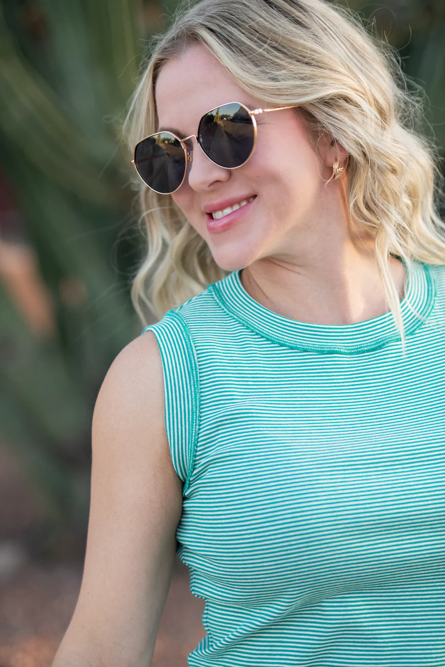 Michelle Mae | Morgan Micro Striped Tank | Jade