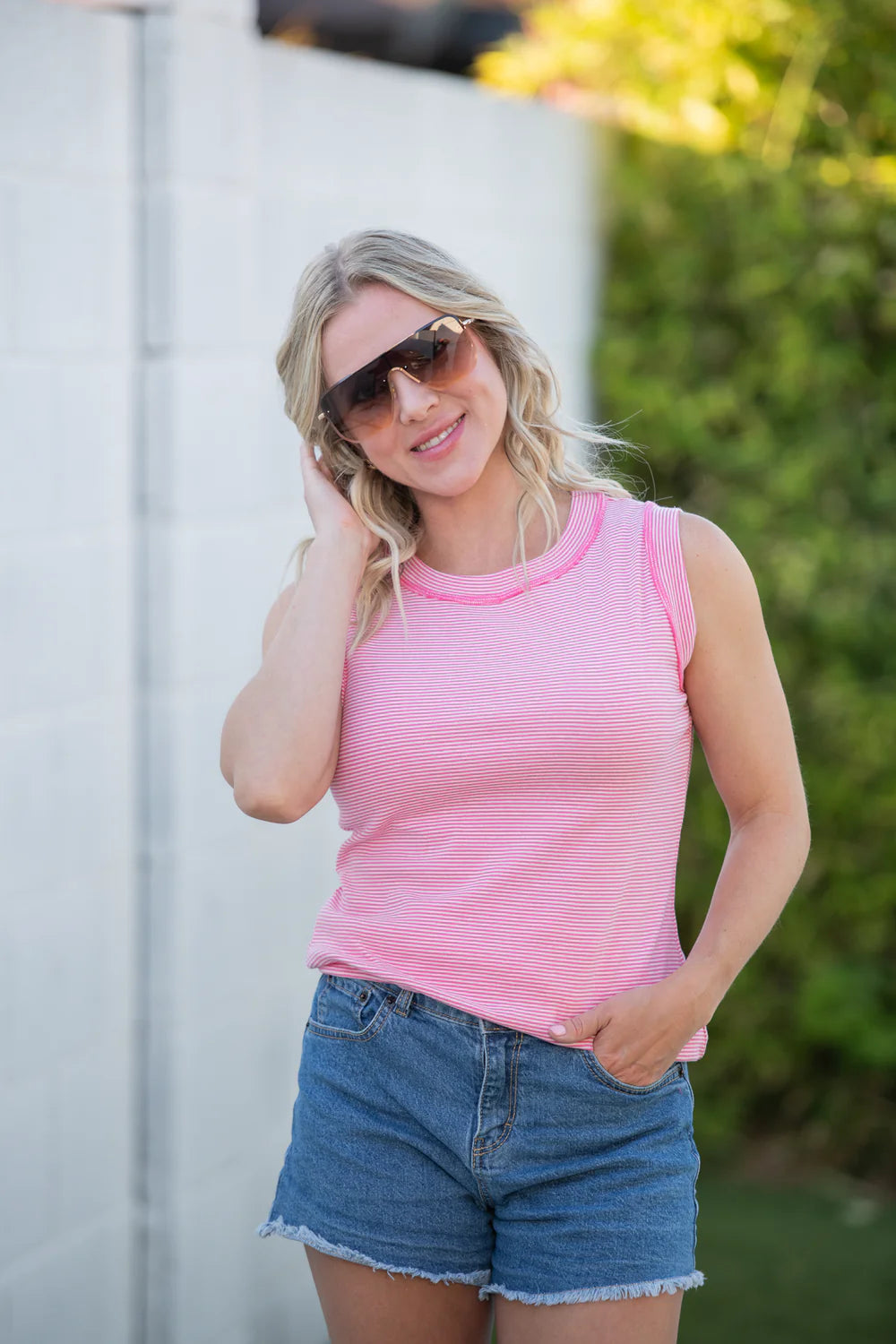 Michelle Mae | Morgan Micro Striped Tank | Pink