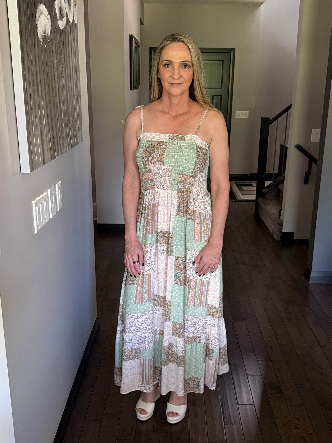 Patchwork Smocked Top Maxi Dress | Sage
