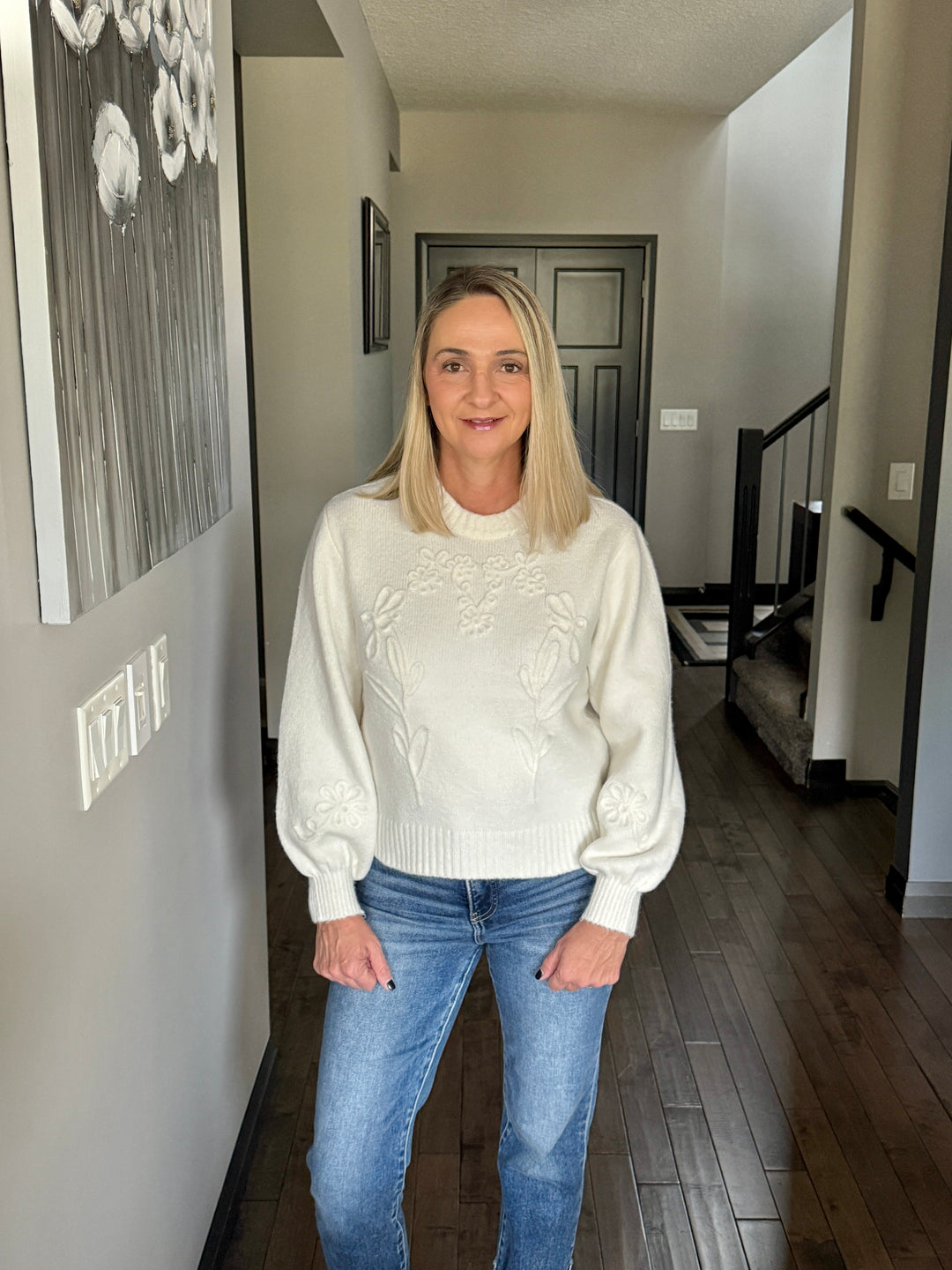 RD Style | Rhiana Floral Embroidered Knit Sweater | Cream