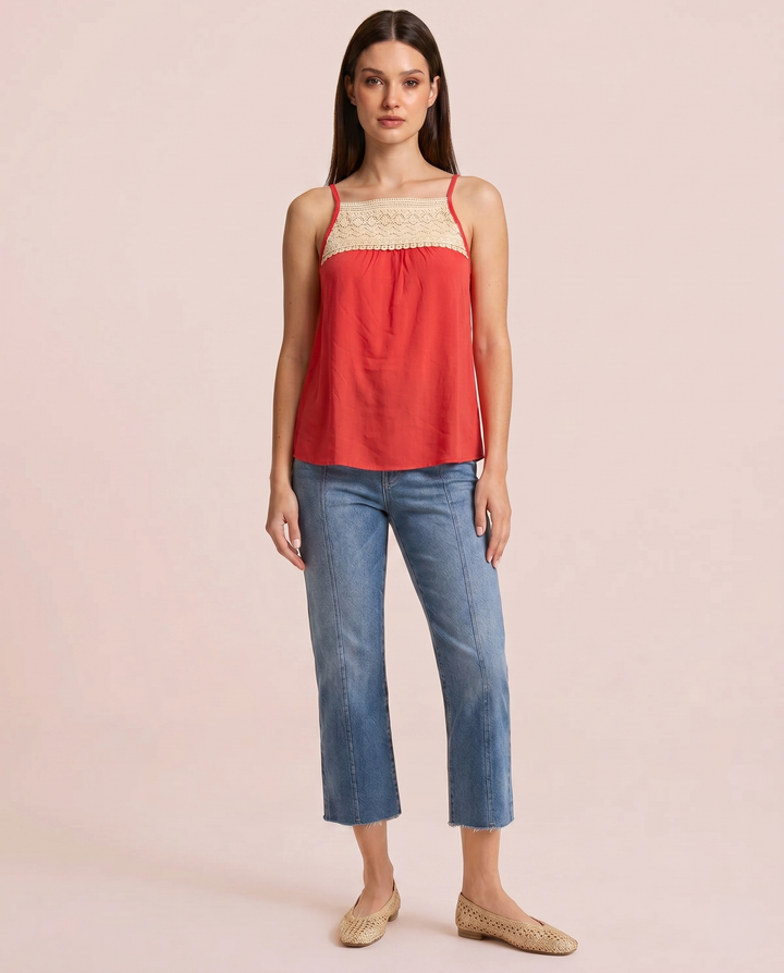 Grace and Lace | Effortless Lace Trim Tank | Coral