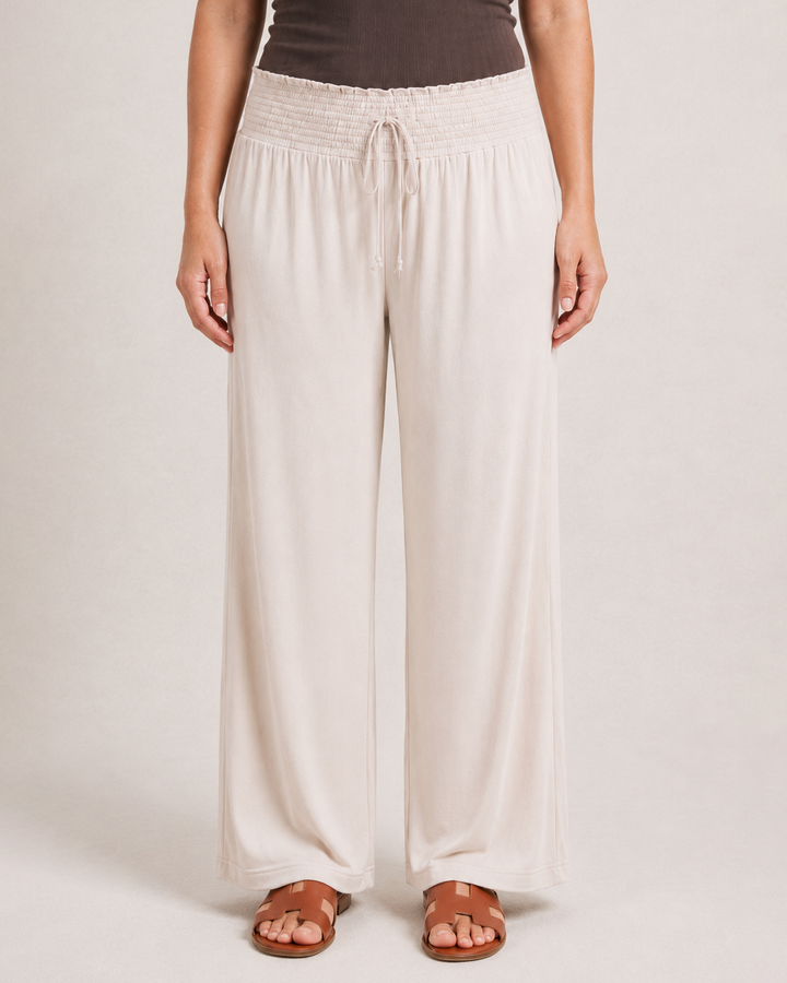Grace and Lace | Smocked Wide Leg Pants | Oat