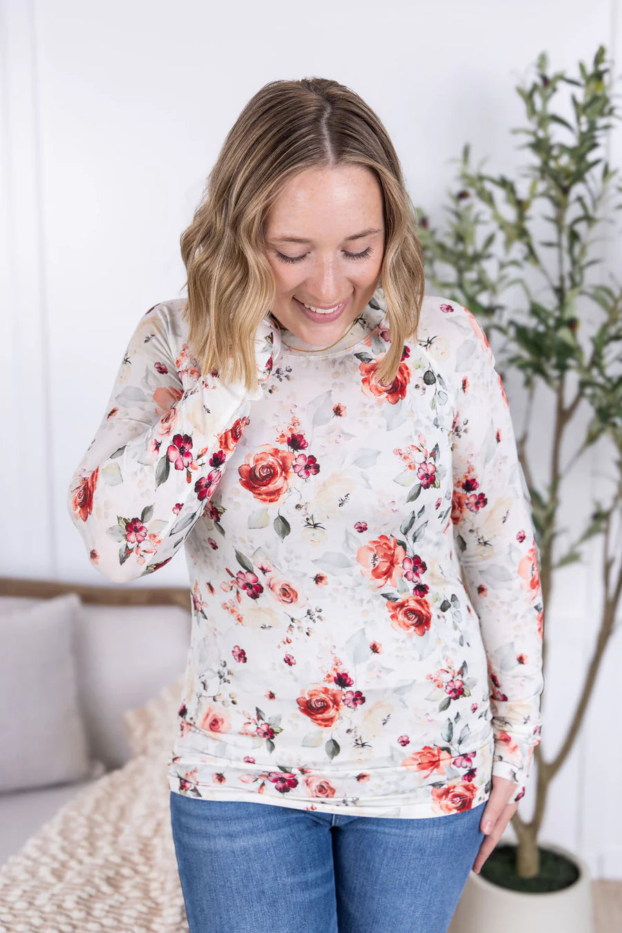 Michelle Mae | Blair Long Sleeve Top | Pink Bloom