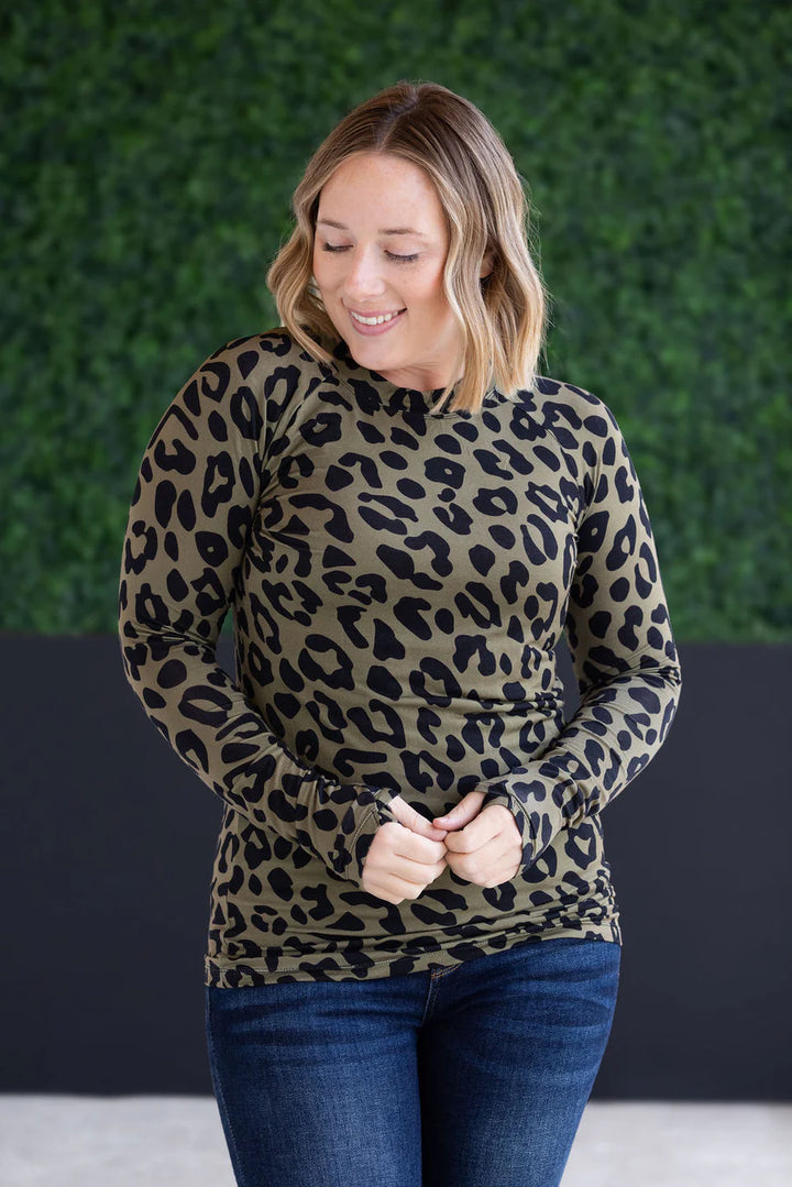 Michelle Mae | Blair Long Sleeve Top | Olive Animal Print